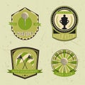 Set of golf club logo templates.Vintage sport labels with golf ball, championship cup and flags. Elegant icons for golf tournament Royalty Free Stock Photo