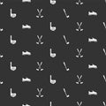 Set Golf club, shoe, with ball and Crossed golf on seamless pattern. Vector Royalty Free Stock Photo