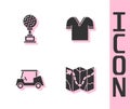 Set Golf course layout, Award cup with golf, car and shirt icon. Vector Royalty Free Stock Photo