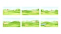 Set of golf courses with holes, sand bunker and red flags set vector illustration Royalty Free Stock Photo