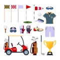 Set of golf equipment icon logo in flat style isolated on white background. Clothes and accessories for golfing, sport Royalty Free Stock Photo