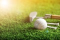 Golf equipment in park on sunny day. Space for design Royalty Free Stock Photo