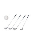 Set of golf metal sticks with white ball for championship