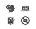 Good mood, Elevator and Web analytics icons. Stop talking sign. Positive thinking, Lift, Statistics. Royalty Free Stock Photo