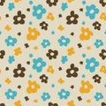 Daisy flower groovy 1970 good vibes seamless vector pattern background. Warm retro abstract wallpaper, trendy 70s decor