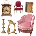 Set of 6 gorgeous old vintage items Royalty Free Stock Photo