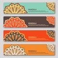 Set of gorizontal cards with hand drawn mandala. Oriental style, vintage decorative elements.