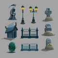 Set of gothic cemetery decorations.