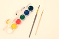 Set of gouache paints and brushes to paint Royalty Free Stock Photo