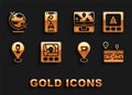 Set Gps device with map, error, Broken road, Location coffee cup, Alcohol beer bar location, Monitor marker, Earth globe