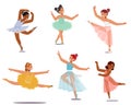 Set of Graceful Little Ballerina Girl Characters Twirl In Tutu, Capturing Hearts With Every Delicate Movement Royalty Free Stock Photo