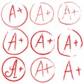 Set of Grades at School. Grade Results in red