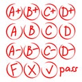 Set of Grades at School. Grade Results in red