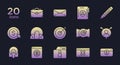 Set of 15 gradient icons on a dark background, featuring business and