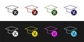 Set Graduation cap and coin icon isolated on black and white background. Education and money. Concept of scholarship Royalty Free Stock Photo