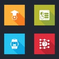 Set Graduation cap, Computer api interface, Chat bot and Neural network icon. Vector Royalty Free Stock Photo