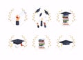 Set of graduation object. Graduation cap. Books. Education. Flat design modern vector illustration concept Royalty Free Stock Photo