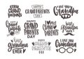 Set of Grandparents Day inscriptions or letterings isolated on white background. Bundle of festive wishes and slogans