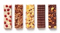Set of granola bars on white background