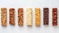 Set of granola bars on white background