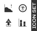 Set Graph, chart, diagram, Financial growth decrease, Percent up arrow and Digital speed meter icon. Vector