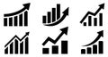 Set graph diagram up icon, business growth success chart with arrow, business bar sign, profit growing symbol, progress bar symbol