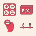 Set Graph, schedule, chart, diagram, Calculator, Function mathematical symbol and Calculation icon. Vector