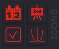 Set Graph, schedule, chart, diagram, Calendar, Chalkboard and Square root icon. Vector