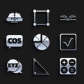 Set Graph, schedule, chart, diagram, Triangle math, Calculator, Square root, XYZ Coordinate system, Mathematics function Royalty Free Stock Photo