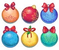 A set of graphic cartoon hand drawn christmas balls