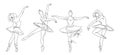 A set of graphic elements, a ballerina in the style of linear art.