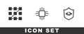 Set Graphic password protection, Processor with microcircuits CPU and Shield and eye icon. Vector Royalty Free Stock Photo