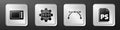 Set Graphic tablet, Globe of the Earth and gear, Bezier curve and PS File document icon. Silver square button. Vector