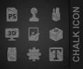 Set Graphic tablet, Globe of the Earth and gear, Text, Isometric cube, Eraser or rubber, Speech bubble with text 3D