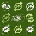 Set of graphic web vector 24 hours timers, around-the-clock flat Royalty Free Stock Photo