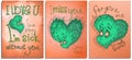 Set of graphics postcard, posters,for Happy Valentine day. Color bright cartoon sad heart