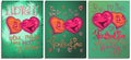 Set of graphics postcard, posters, for Happy Valentine day. Happy color bright cartoon hearts falling in love and make