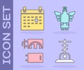 Set Grave with cross, Calendar death, Crematorium and Christmas angel icon. Vector