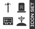 Set Grave with cross, Hammer, Beat dead in monitor and Grave with tombstone icon. Vector Royalty Free Stock Photo