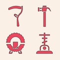 Set Grave with cross, Scythe, Hammer and Memorial wreath icon. Vector