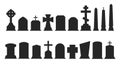 Set of gravestone silhouettes isolated on white background. Vector illustration Royalty Free Stock Photo