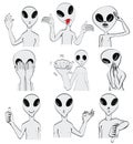 Set of gray aliens body language Royalty Free Stock Photo