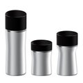 SET of gray beauty products/cosmetics bottles and container with black lid