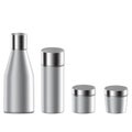 SET of gray beauty products/cosmetics bottles and container with silvery lid