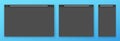 A set of gray browser windows of different shapes on a blue background.