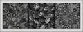 Set of gray camouflage seamless patterns with skulls, gears, leaves