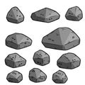 Set of gray cartoon granite stones of different shapes. Royalty Free Stock Photo