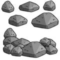 Set of gray cartoon granite stones Royalty Free Stock Photo