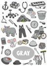 Set of gray color objects. Visual dictionary for children about the basic colors Royalty Free Stock Photo