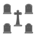 Set of gray gloomy Halloween tombstones